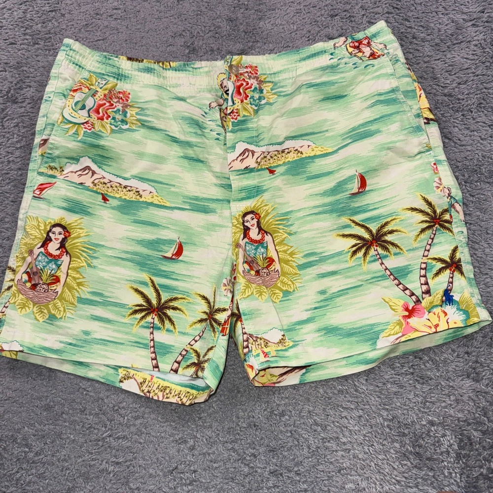 Polo Ralph Lauren Mens Stretch Classic Fit Shorts XL Green Hawaiian Polo Bear